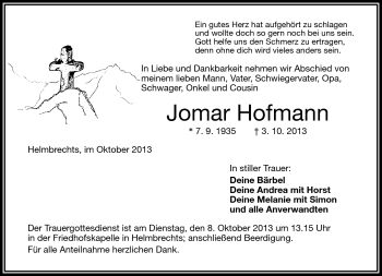 Traueranzeige von Jomar Hofmann von Frankenpost