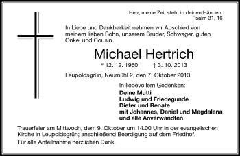 Traueranzeige von Michael Hertrich von Frankenpost