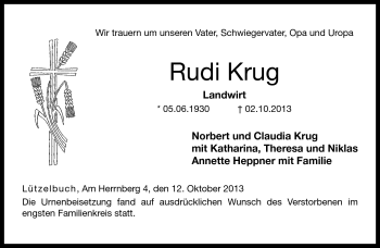 Traueranzeige von Rudi Krug von Neue Presse Coburg