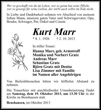 Traueranzeige von Kurt Marr von Südthüringer Presse