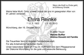 Traueranzeige von Elvira Reinke von Frankenpost