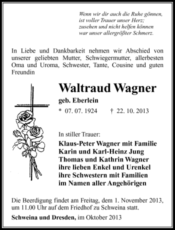 Traueranzeige von Waltraud Wagner von Südthüringer Presse