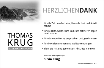 Traueranzeige von Thomas Krug von Südthüringer Presse