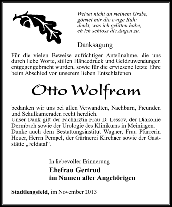 Traueranzeige von Otto Wolfram von Südthüringer Presse