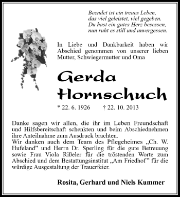 Traueranzeige von Gerda Hornschuch von Südthüringer Presse