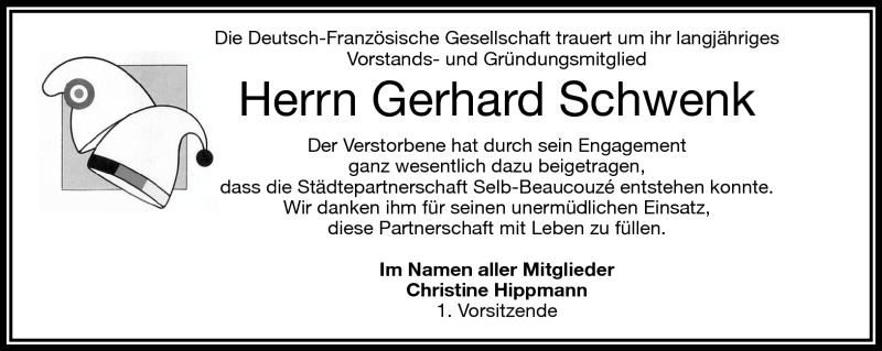  Traueranzeige für Gerhard Schwenk vom 23.11.2013 aus Frankenpost