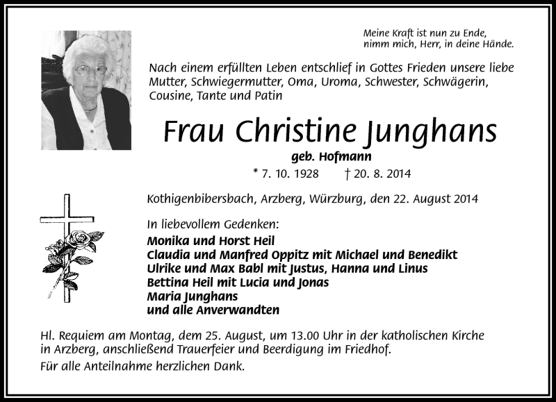 Traueranzeigen von Christine Junghans franken gedenkt.de