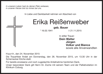 Traueranzeige von Erika Reißenweber von Neue Presse Coburg