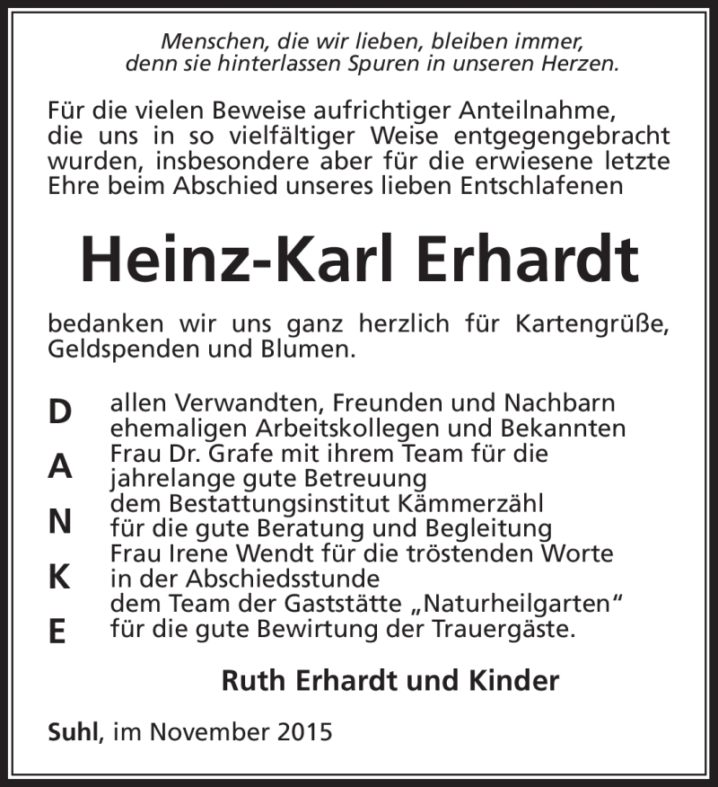 Traueranzeigen von Heinz-Karl Erhardt | franken-gedenkt.de