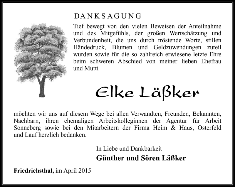 Traueranzeigen Von Elke Lassker Franken Gedenkt De