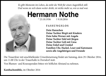 Traueranzeige von Hermann Nothe von Südthüringer Presse