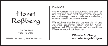 Traueranzeige von Horst Roßberg von Neue Presse Coburg