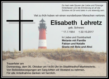 Traueranzeige von Elisabeth Lehretz von Frankenpost