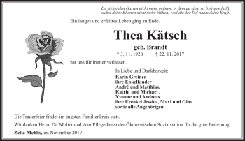 Traueranzeige von Thea Kätsch von Südthüringer Presse