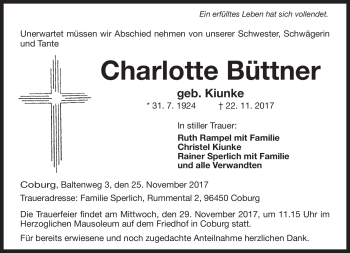 Traueranzeige von Charlotte Büttner von Neue Presse Coburg