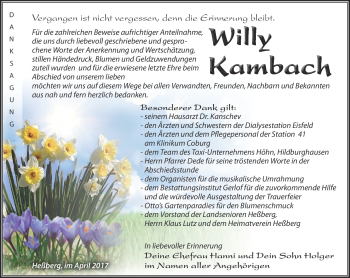 Traueranzeige von Willy Kambach von Südthüringer Presse