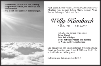 Traueranzeige von Willy Kambach von Südthüringer Presse