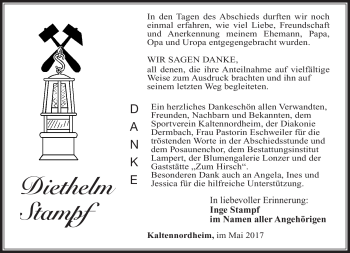 Traueranzeige von Diethelm Stampf von Südthüringer Presse