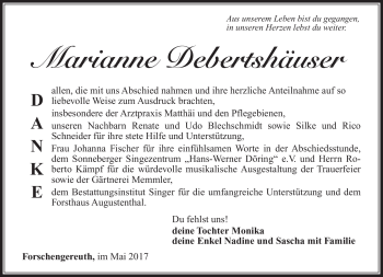 Traueranzeige von Marianne Debertshäuser von Südthüringer Presse