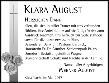 Traueranzeige von Klara August von Südthüringer Presse