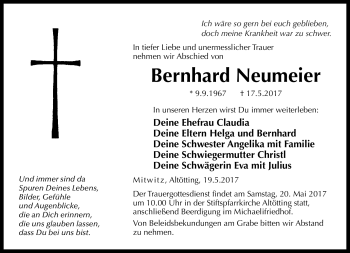 Traueranzeige von Bernhard Neumeier von Neue Presse Coburg