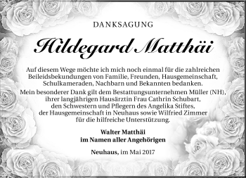 Traueranzeige von Hildegard Matthäi von Südthüringer Presse