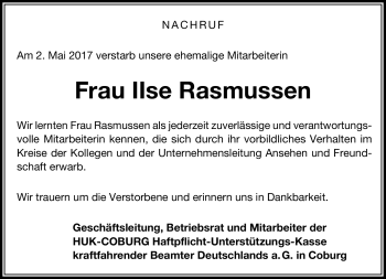 Traueranzeige von Ilse Rasmussen von Neue Presse Coburg