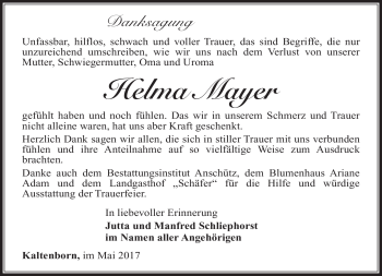 Traueranzeige von Helma Mayer von Südthüringer Presse