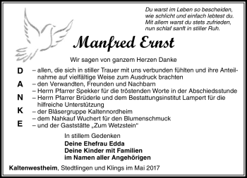 Traueranzeige von Manfred Ernst von Südthüringer Presse