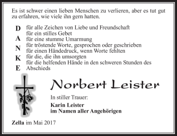 Traueranzeige von Norbert Leister von Südthüringer Presse