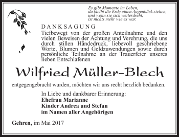 Traueranzeige von Wilfried Müller-Blech von Südthüringer Presse