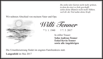 Traueranzeige von Willi Tenner von Südthüringer Presse