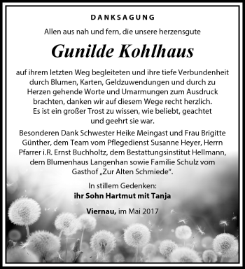 Traueranzeige von Gunilde Kohlhaus von Südthüringer Presse