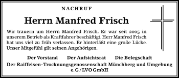 Traueranzeige von Manfred Frisch von Frankenpost