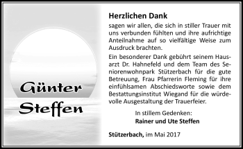 Traueranzeige von Günter Steffen von Südthüringer Presse