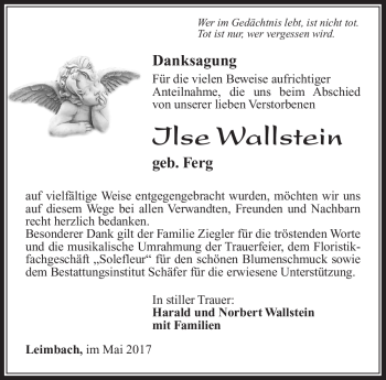 Traueranzeige von Ilse Wallstein von Südthüringer Presse