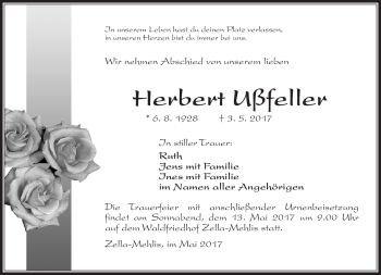 Traueranzeige von Herbert Ußfeller von Südthüringer Presse