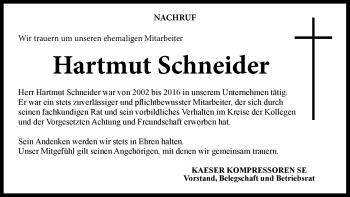 Traueranzeige von Hartmut Schneider von Neue Presse Coburg