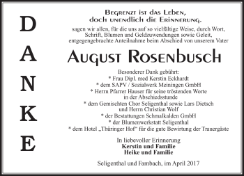 Traueranzeige von August Rosenbusch von Südthüringer Presse