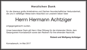 Traueranzeige von Hermann Achtziger von Frankenpost