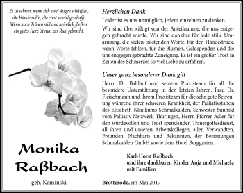 Traueranzeige von Monika Raßbach von Südthüringer Presse