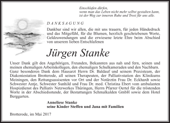 Traueranzeige von Jürgen Stanke von Südthüringer Presse