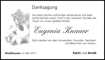 Traueranzeige von Eugenia Knauer von Neue Presse Coburg