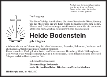 Traueranzeige von Heide Bodenstein von Südthüringer Presse