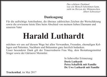 Traueranzeige von Harald Luthardt von Südthüringer Presse