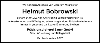 Traueranzeige von Helmut Bobrowski von Südthüringer Presse