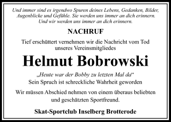 Traueranzeige von Helmut Bobrowski von Südthüringer Presse