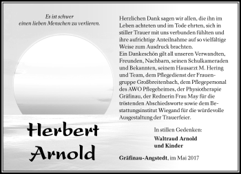 Traueranzeige von Herbert Arnold von Südthüringer Presse