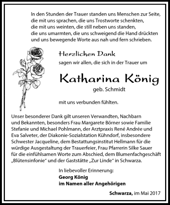 Traueranzeige von Katharina König von Südthüringer Presse