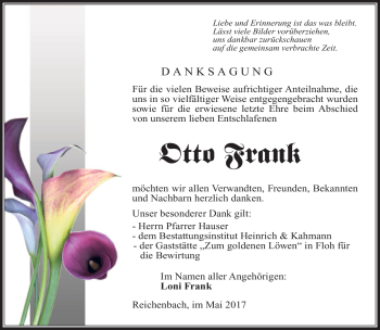 Traueranzeige von Otto Frank von Südthüringer Presse